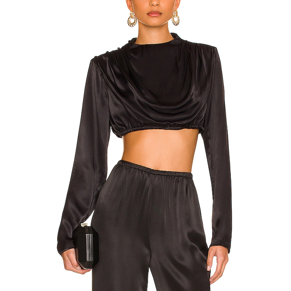 Camila Coelho 'Chelsie' Black Satin Crop Top Size M
